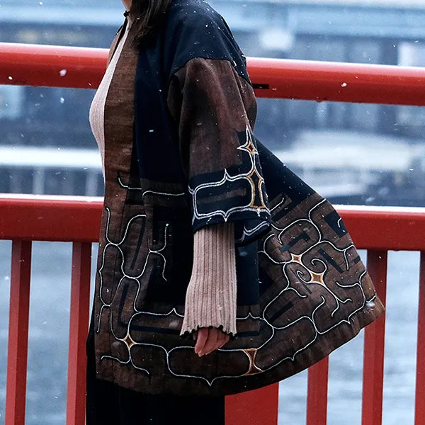 二風谷アイヌクラフト|アイヌはっぴ(法被)|ブラック&ブラウン