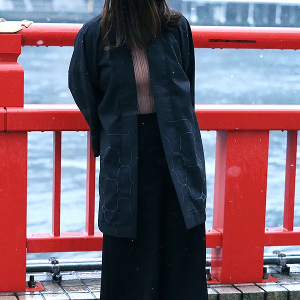 二風谷アイヌクラフト|アイヌはっぴ(法被)|ブラック&グレー